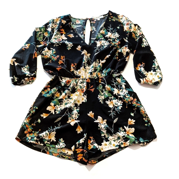 Love Tree Pants - LOVE TREE LA Boutique Floral Lace Up Silky Romper